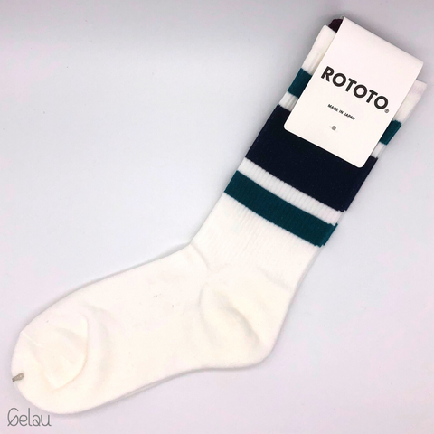 Old School Socks made of Cotton Blue and Green Stripes Japanese Made by Rototo