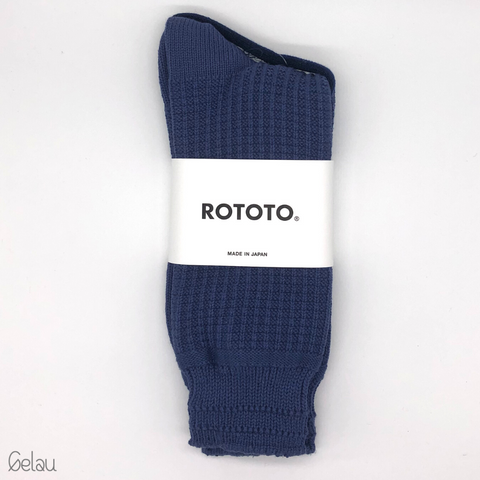 Cotton Waffle Socks in Slate Blue made in Japan by Rototo now available in Australia