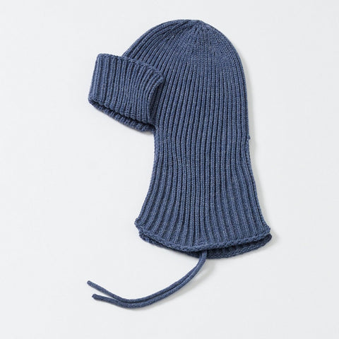 Indigo Ear Knitted Beanie with Front Panel Made in Japan