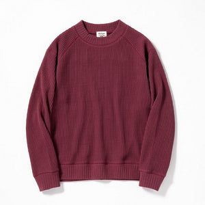 Burgundy Waffle Cotton Sweater Jackman Made in Japan