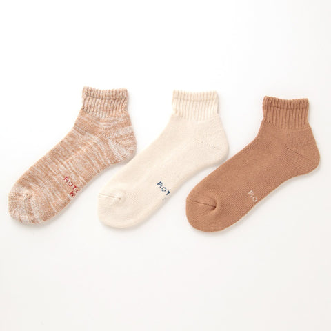 Rototo Daily Ankle Sock Triple Pack Organic Undyed Cotton Made in Japan