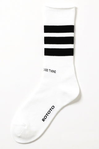 ROTOTO White Socks with Black Stripes Fluffly Pile Knit Crew Socks Made in Japan