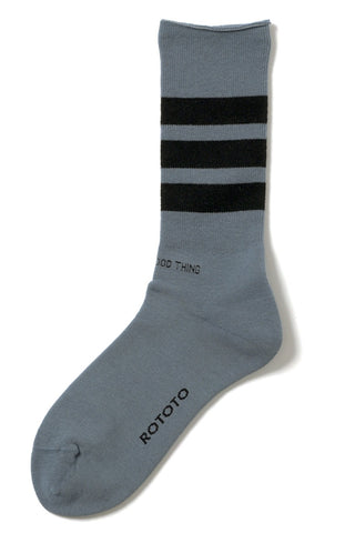 Rototo Fine Pile Crew Sock Steel Blue Organic Cotton Unisex  Calf Socks Made in Japan