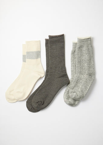 Rototo Grey Tri Pack Fluffy Socks Made in Japan