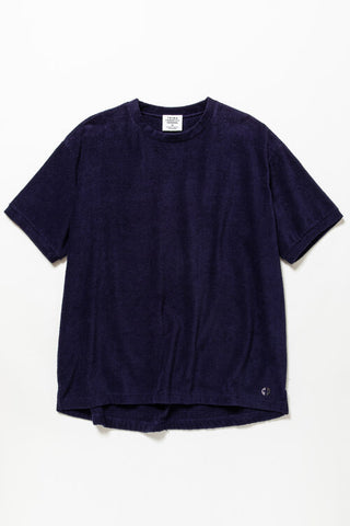 Super Soft Organic Cotton Pile Knit T Shirt in Navy Made in Japan