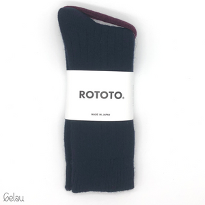 Rototo Cotton Wool Ribbed Crew Socks in Navy Blue  made  in Japan