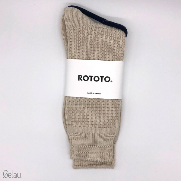 Rototo Waffle Cotton Socks in Ivory Made in Japan