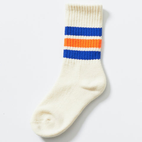 Orange and Blue Old School Kids Cotton Socks Made in Japan
