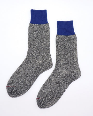 Rototo Silk Cotton Grey Socks with Blue Cuff Made in Japan