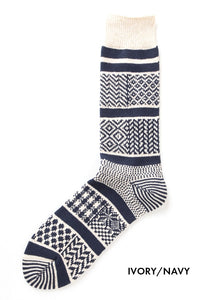 Multi Jacquard Socks - Ivory and Navy