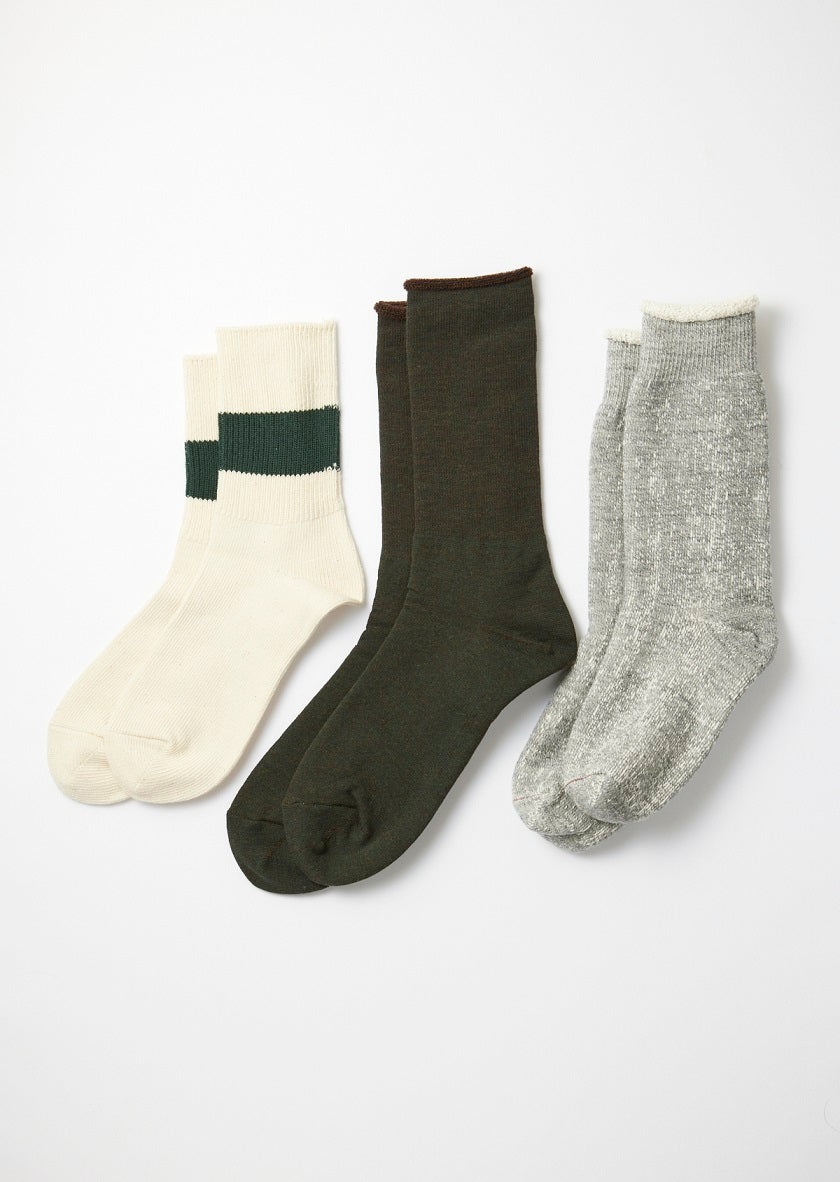 Rototo Green Trio Pack Calf Length Unisex Socks