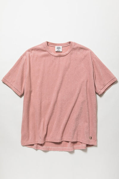 Unisex Pink Organic Cotton T Shirt Sustainable Pile Knit by Thing Fabrics Made in Japan